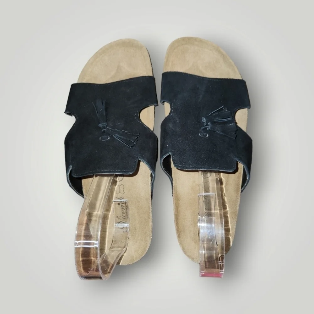 Nicerich Birkenstock black suede slide sandals size 42 8